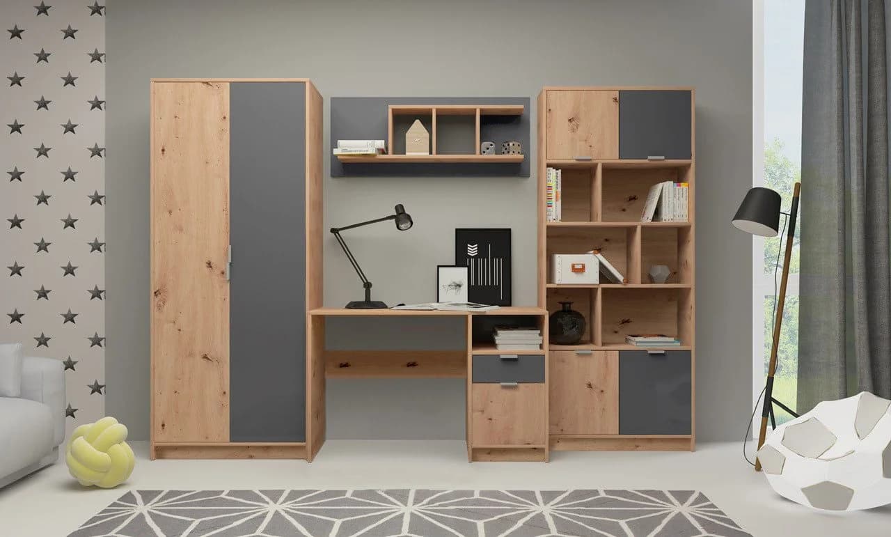 BEGABINO Jugendzimmer-Set Karla Grau Eiche Kleiderschrank Schreibtisch - Bild 3