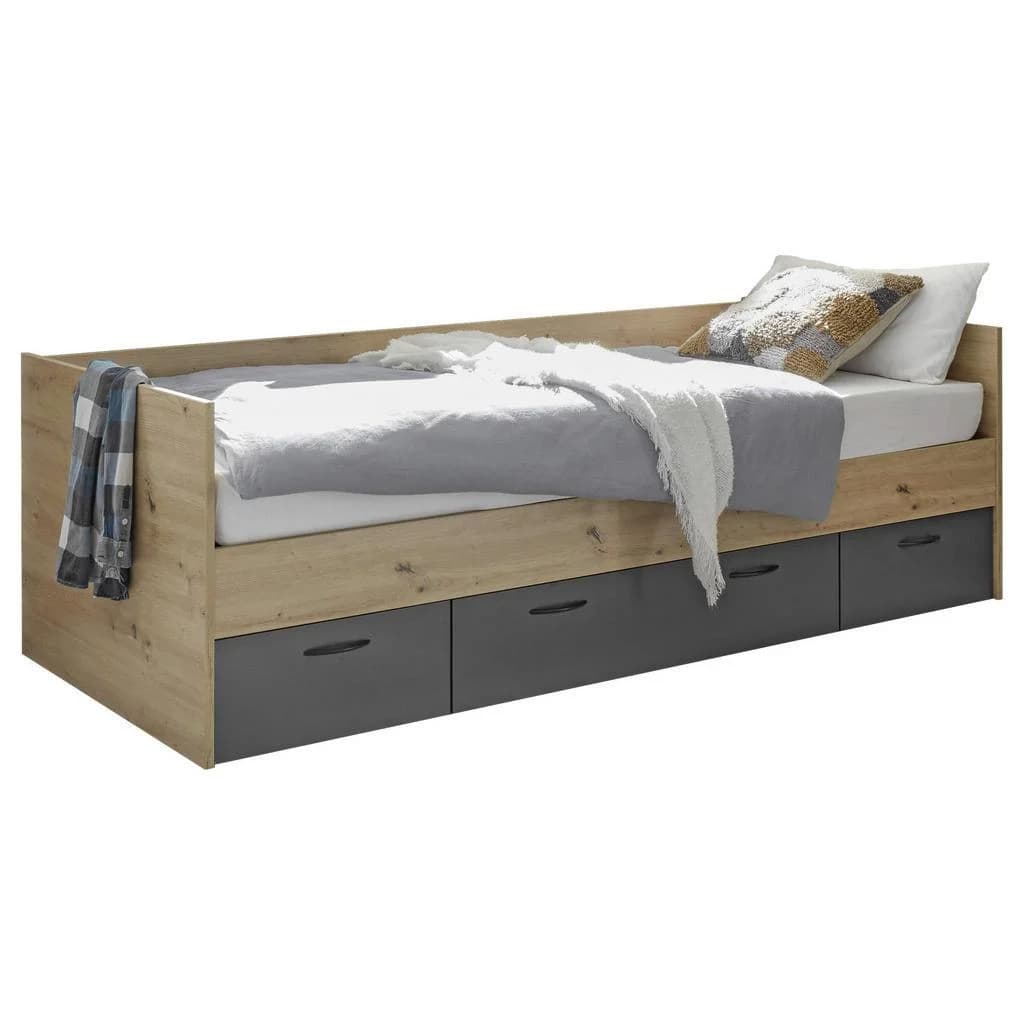 Boxxx Bett Graphit Eiche Artisan mit Schubladen
