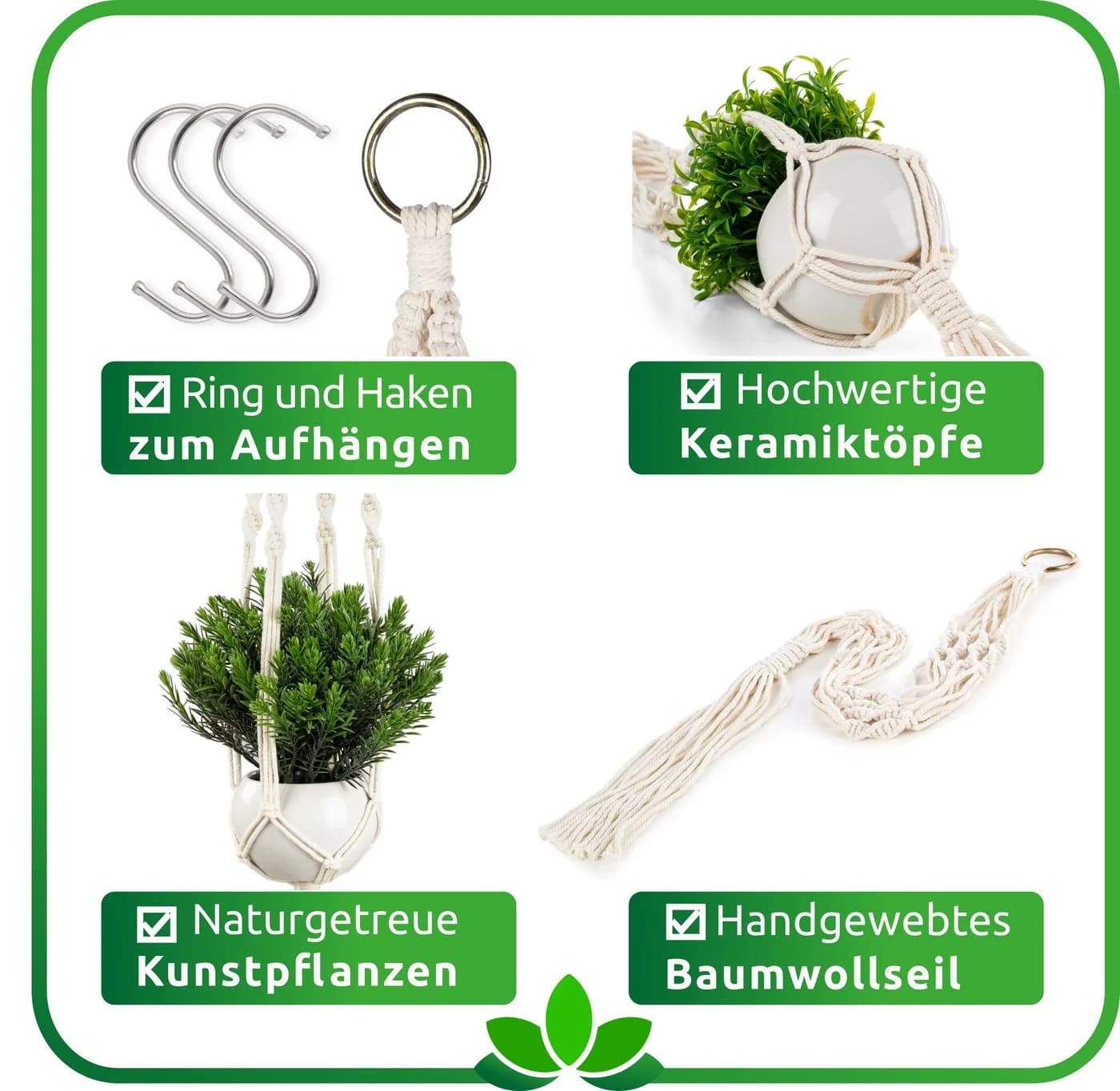 PASCH Kunstpflanze hängend im Keramiktopf Grün Efeu Monstera - Bild 3