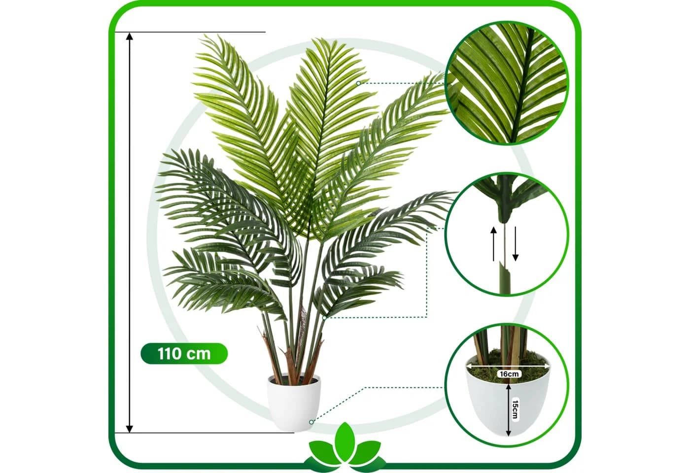 PASCH Kunstpalme Areca Palme mit Topf Grün 110 cm - Bild 4