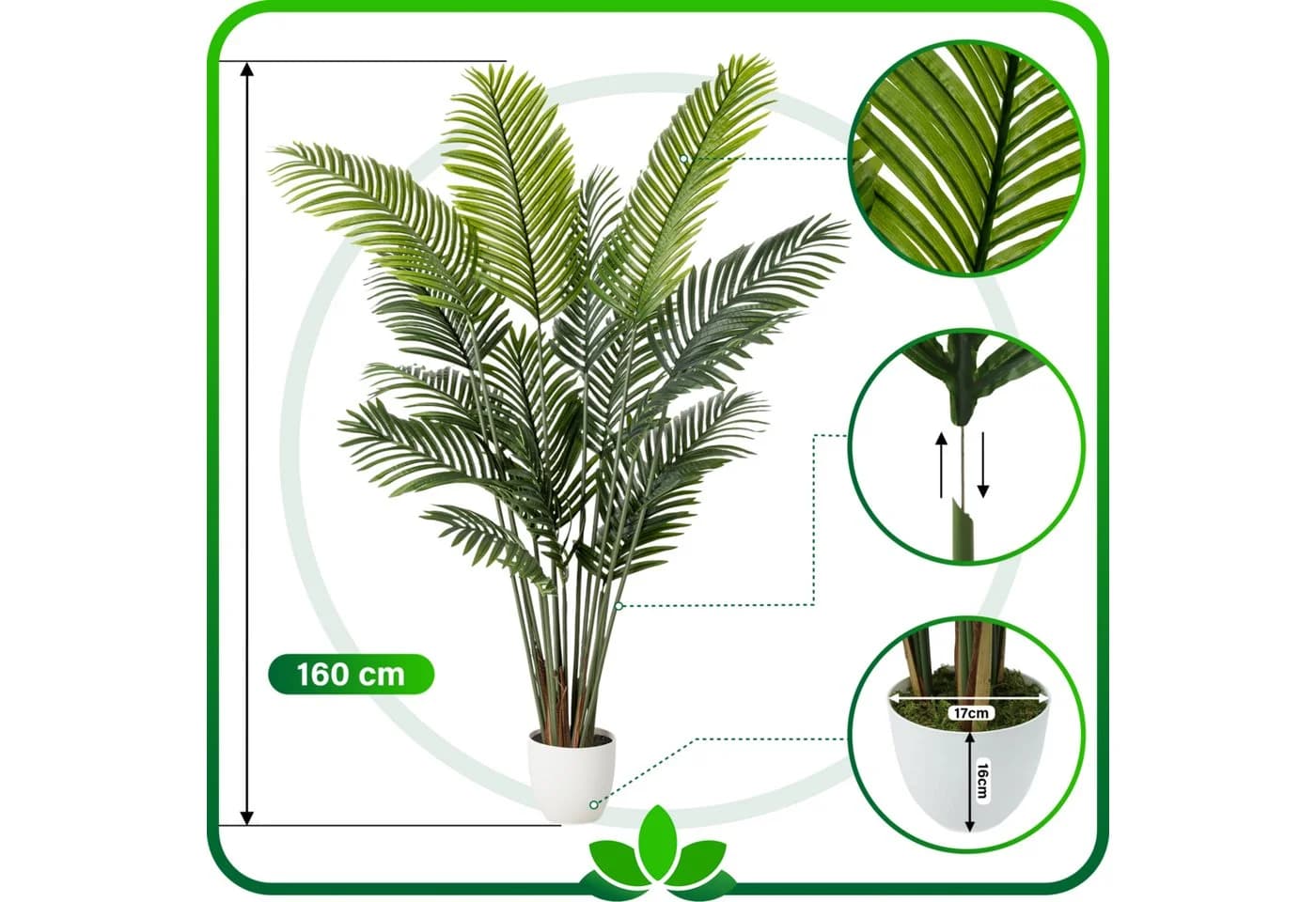 PASCH Kunstpalme Areca Palme mit Topf 160 cm Grün - Bild 4