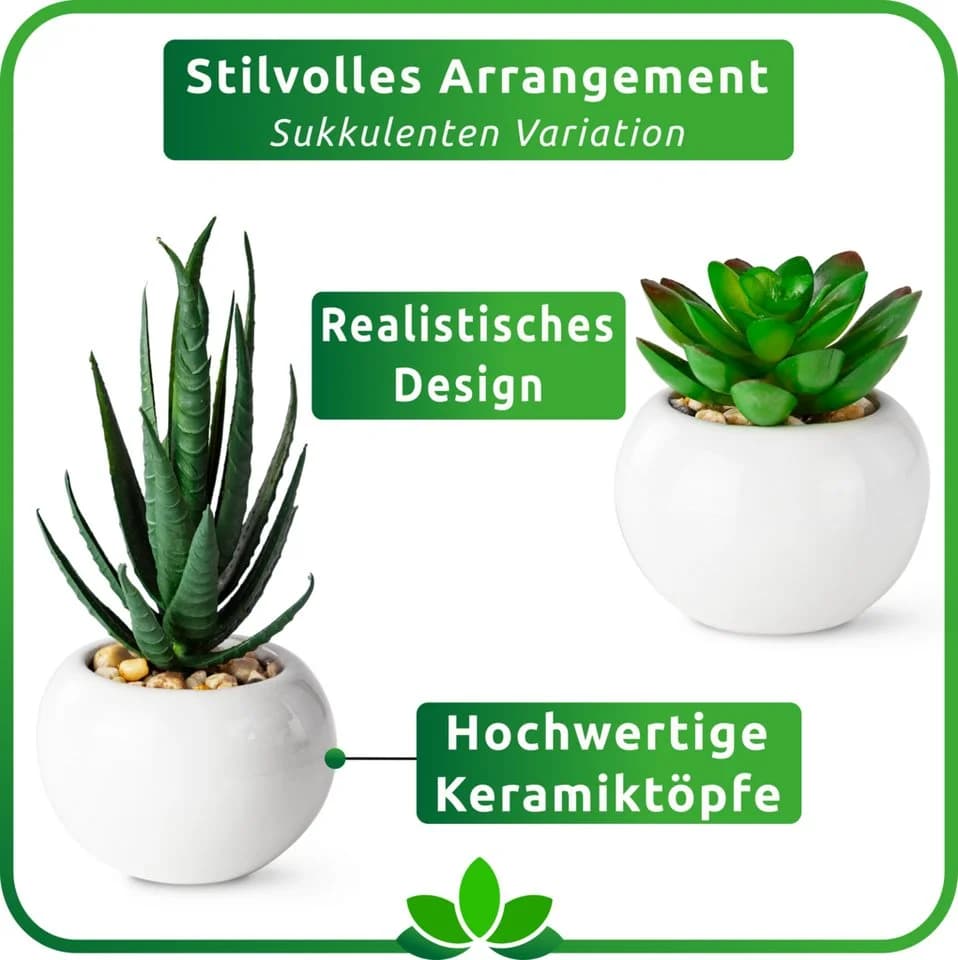 Künstliche Zimmerpflanze Sukkulenten PASCH Hochglanz-Keramiktöpfe - Bild 4
