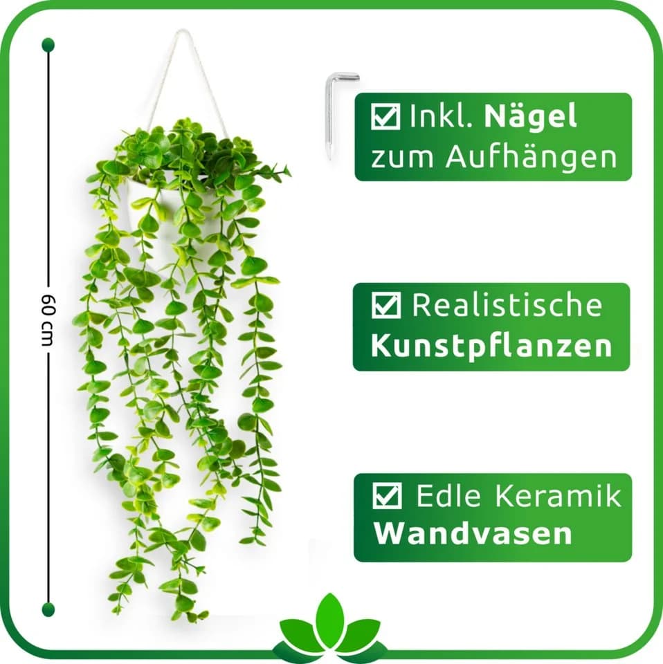 PASCH Kunstpflanze hängend im Keramiktopf Efeu Eukalyptus Monstera - Bild 4