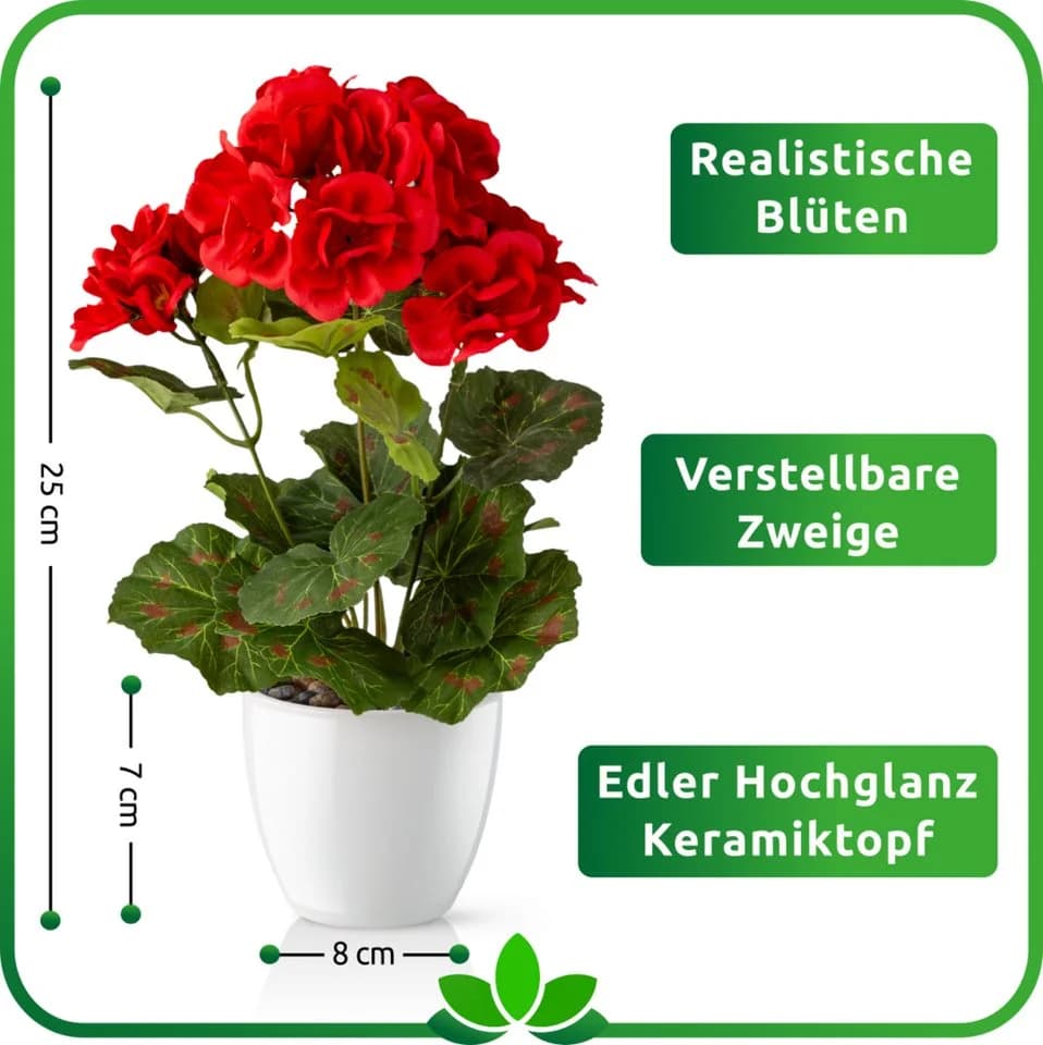 PASCH Kunstblumen im Topf, Geranie, Kamelie, Orchidee, Azalee, Veilchen - Bild 4