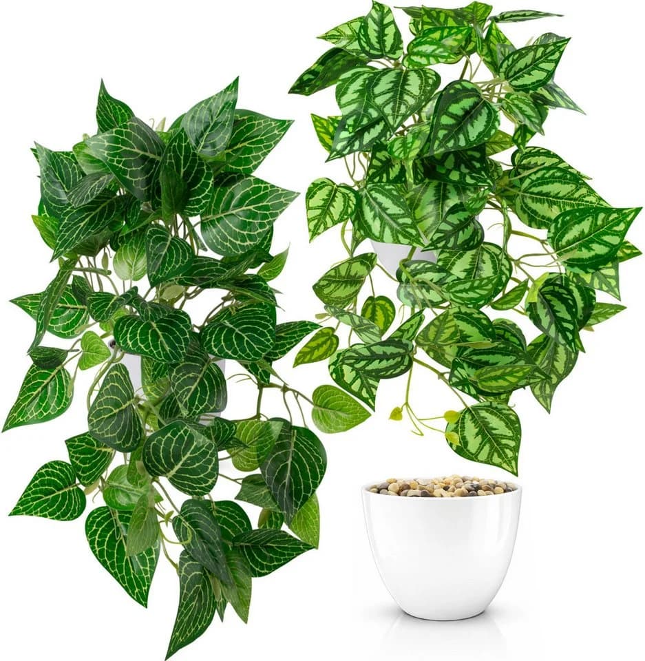 PASCH Kunstpflanze Hängepflanze künstlich Efeu Monstera in bruchfestem Topf - Bild 2
