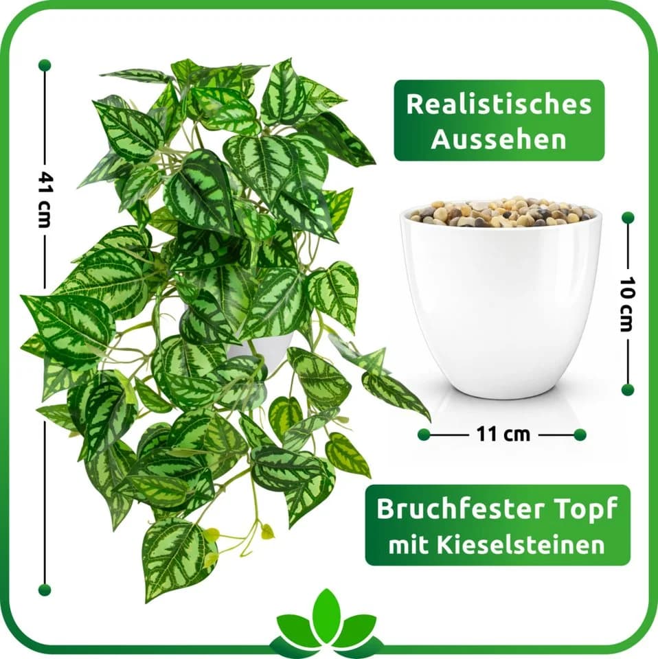 PASCH Kunstpflanze Hängepflanze künstlich Efeu Monstera in bruchfestem Topf - Bild 4
