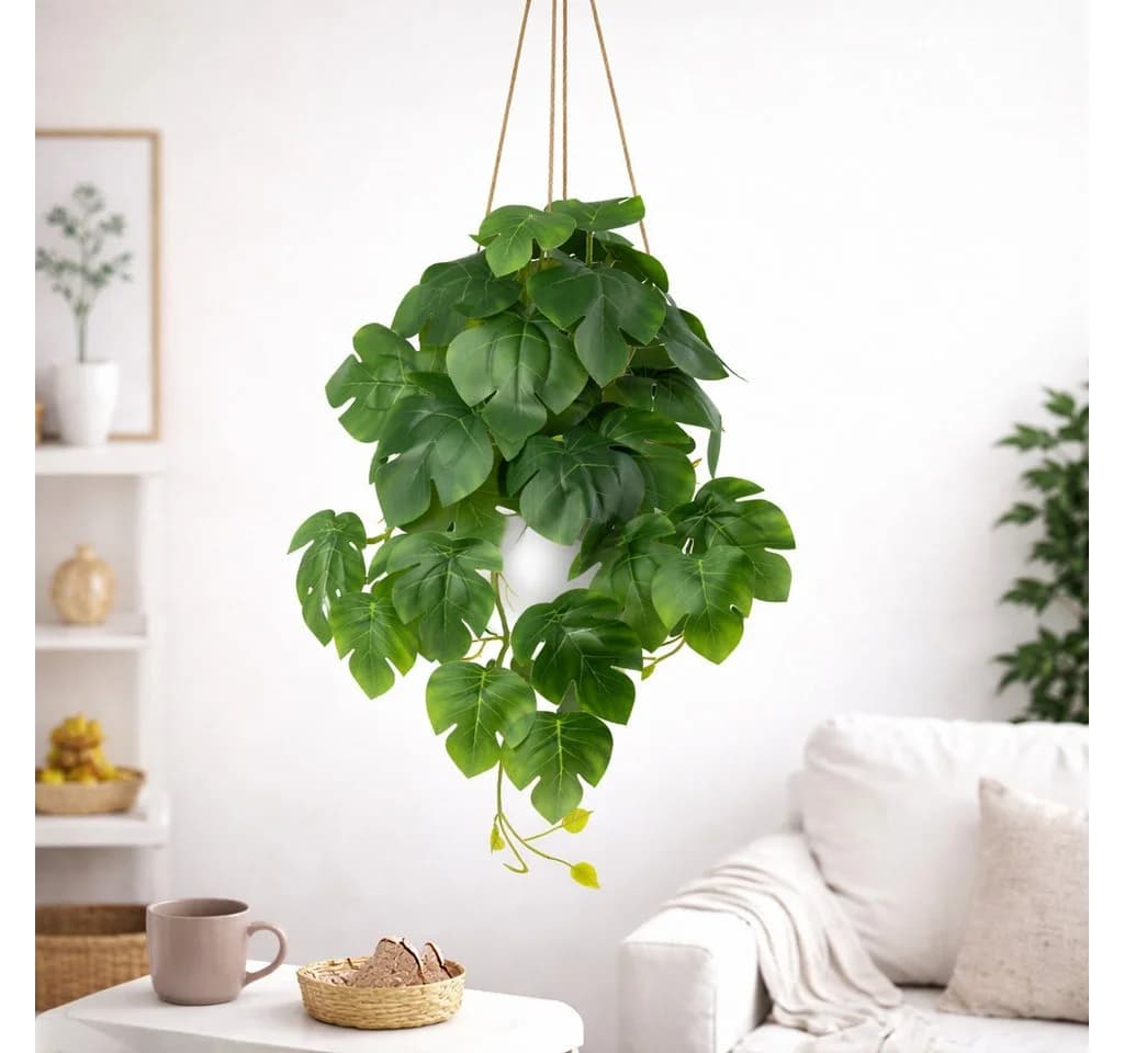 Kunstpflanze Hängepflanze Efeu Monstera in bruchfestem Topf - Bild 3