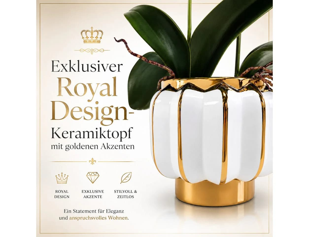 PASCH Kunstorchidee Weiß Royale 70cm in Hochglanz-Keramiktopf - Bild 4