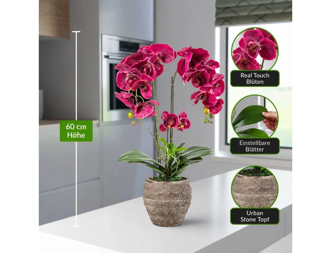 PASCH Kunstorchidee 60cm Urban Stone Topf Lila Real Touch - Bild 3