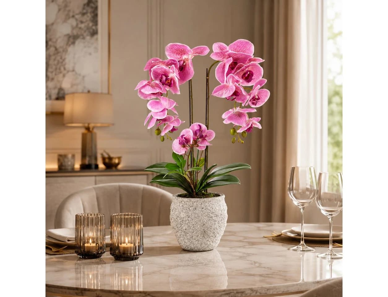 PASCH Kunstorchidee 60cm Urban Stone Topf Rosa Real Touch