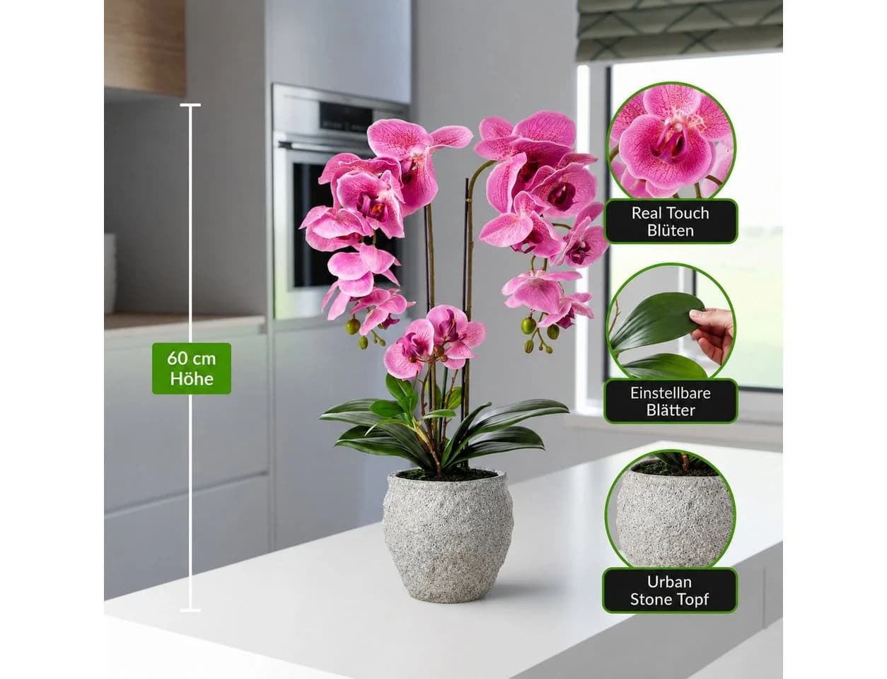 PASCH Kunstorchidee 60cm Urban Stone Topf Rosa Real Touch - Bild 3