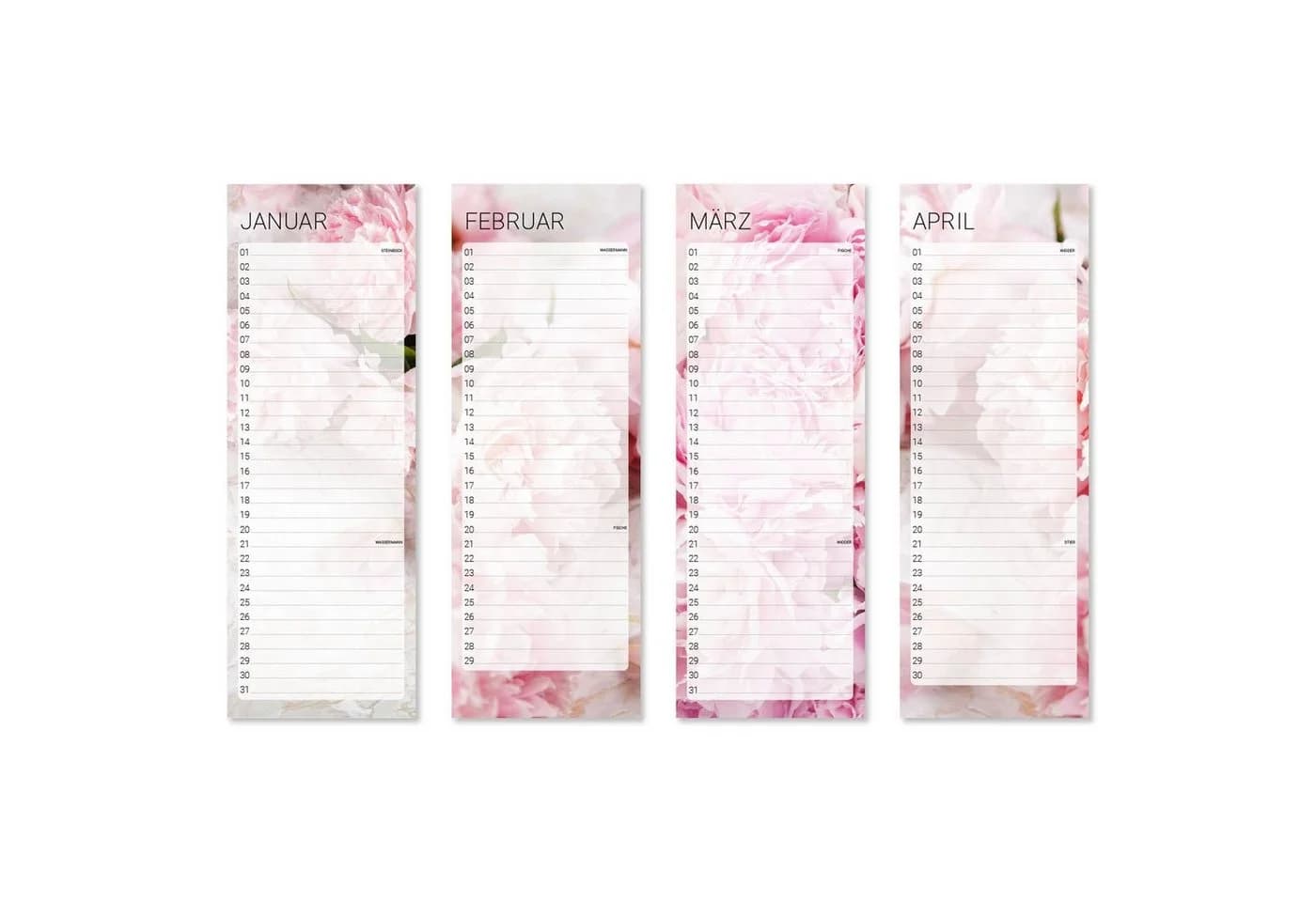 younikat Platzset Geburtstagskalender Immerwährend Pfingstrose Rosa