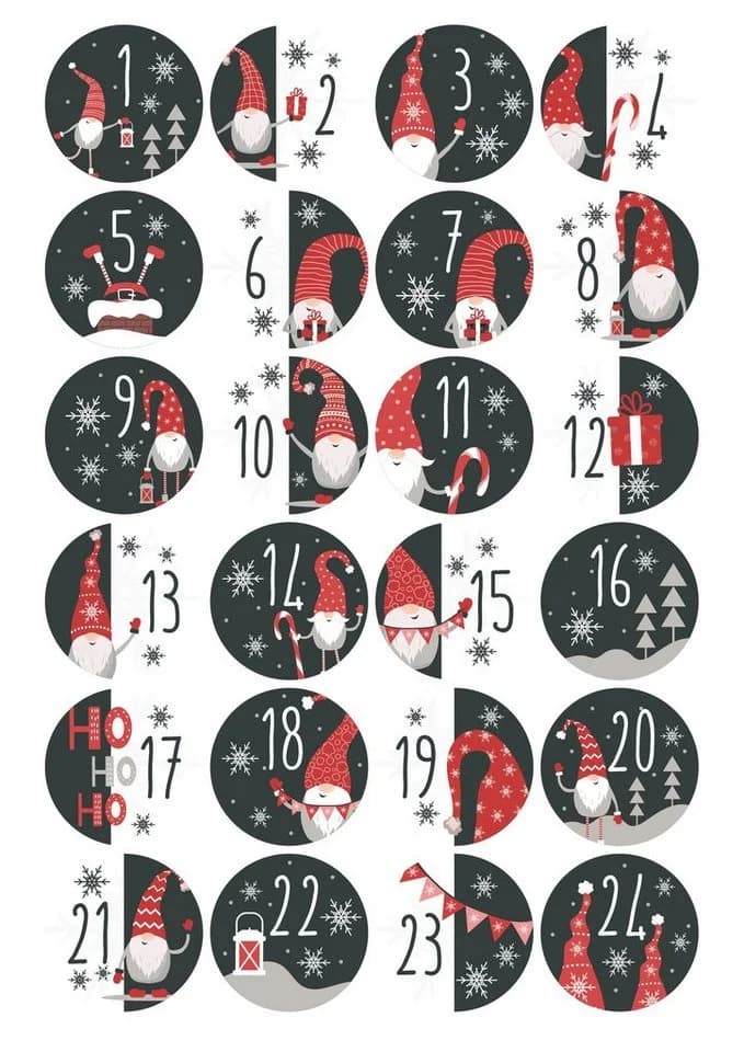 younikat 24 Zahlen-Aufkleber Adventskalender Rot Selbstklebend - Bild 2
