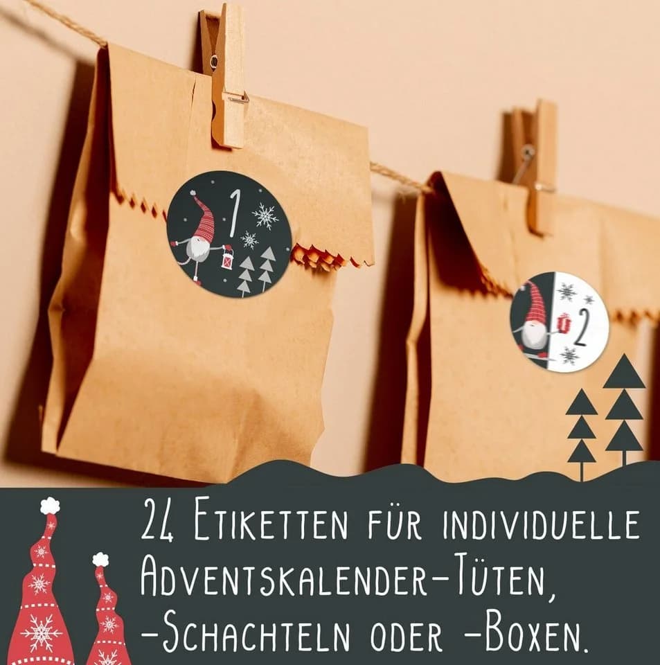 younikat 24 Zahlen-Aufkleber Adventskalender Rot Selbstklebend - Bild 3