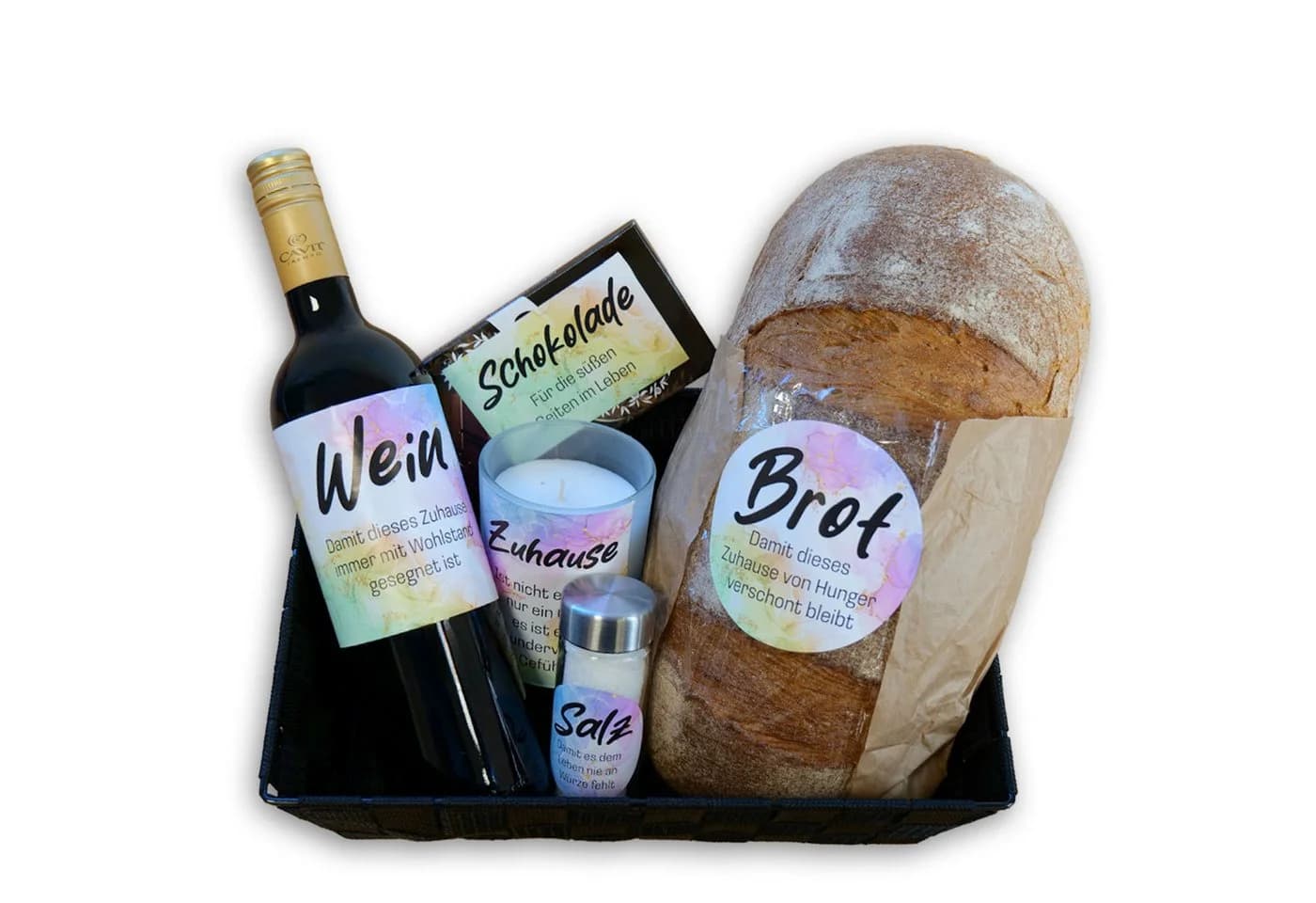 younikat Aufkleber Set zum Einzug 5 Stück Bunt Brot Salz Wein Schokolade - Bild 2