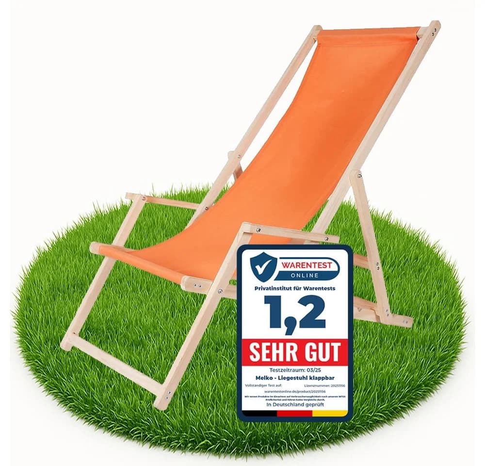 Melko Klappbare Gartenliege aus Holz mit verstellbarer Rückenlehne Orange - Bild 2