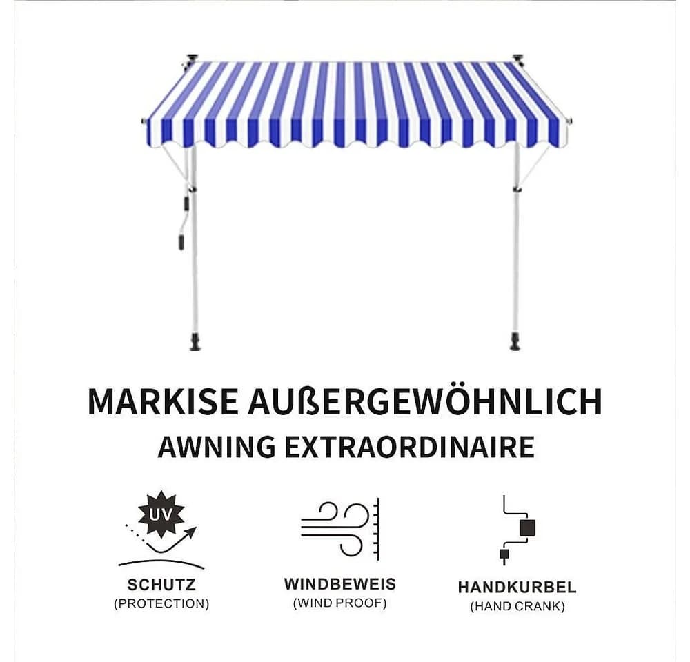 Melko Klemmmarkise Blau ohne Bohren höhenverstellbar - Bild 3