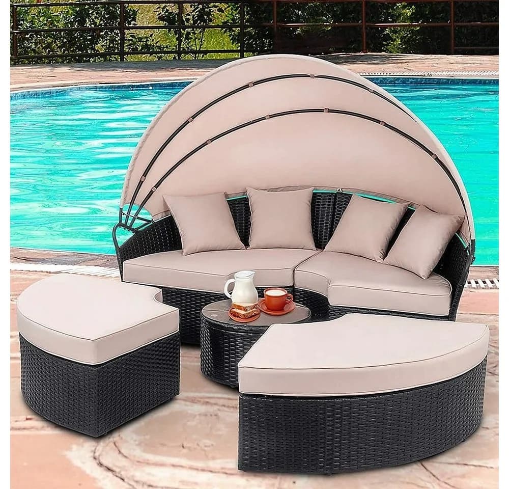 Melko Gartenlounge-Set Polyrattan Sonneninsel 180cm - Bild 5