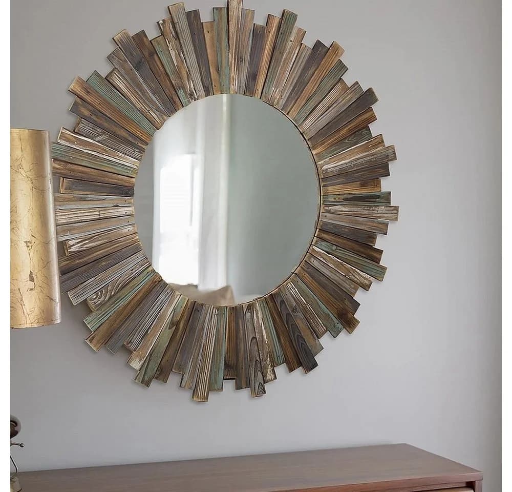 Melko Wandspiegel Dekospiegel 90 cm Braun Paulownienholz