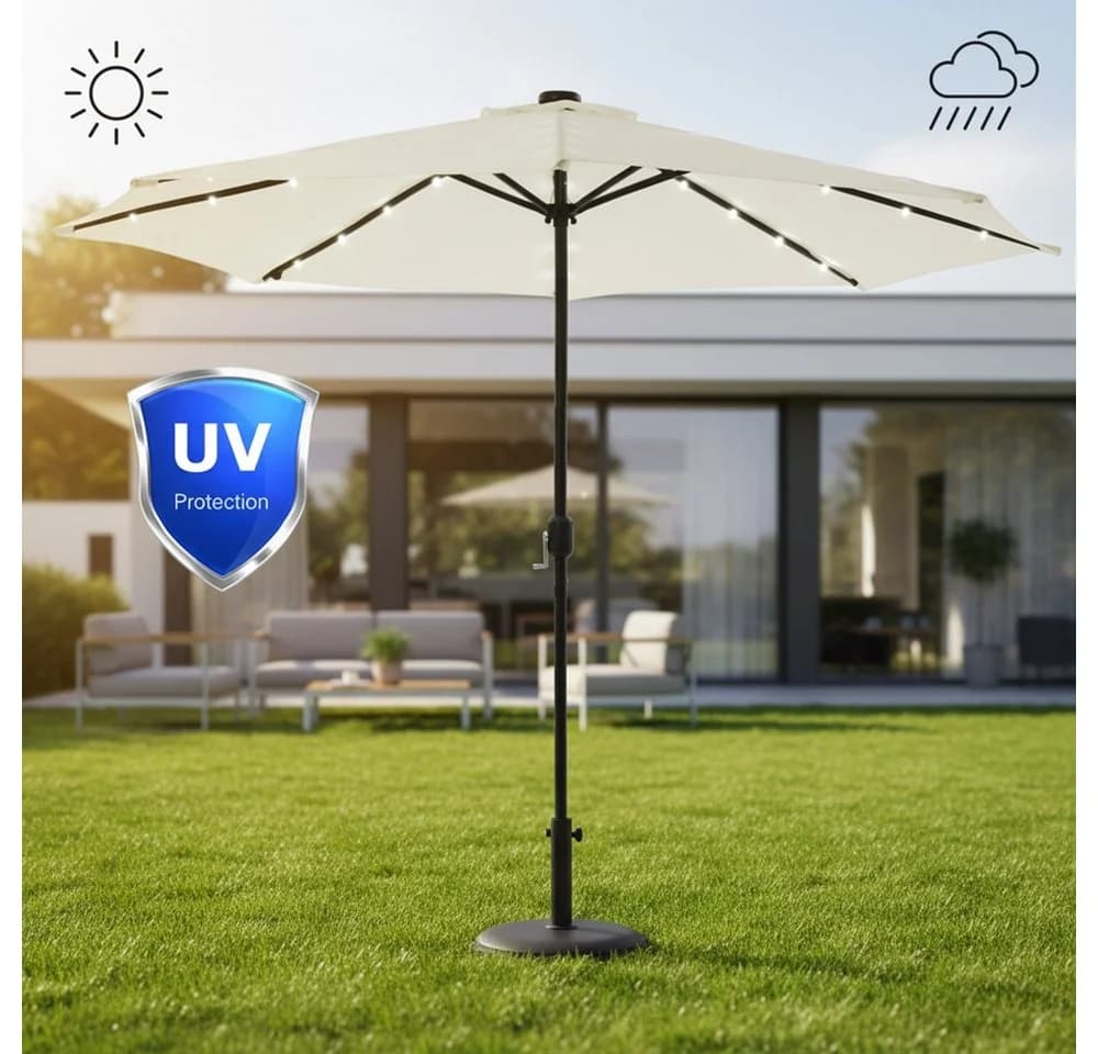 Melko Sonnenschirm Markt Ø 3m mit LED & Kurbel Beige - Bild 2