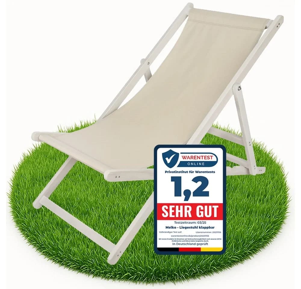 Melko Gartenliege Strandliege Klappbar Beige Weiß - Bild 2