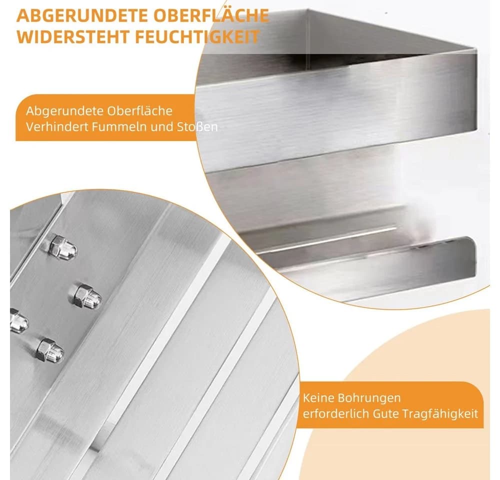 Melko Duschablage Edelstahl ohne Bohren mit Körben und Haken - Bild 4