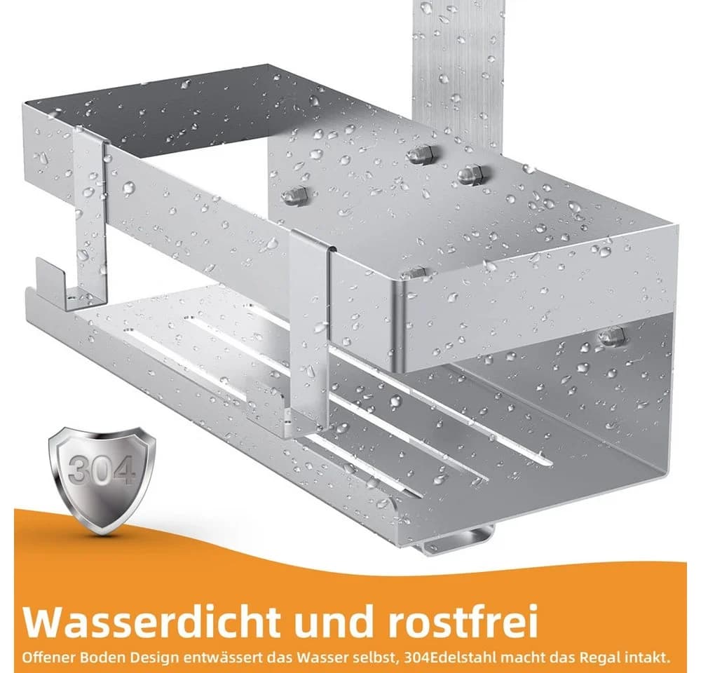 Melko Duschablage Edelstahl ohne Bohren mit Körben und Haken - Bild 5