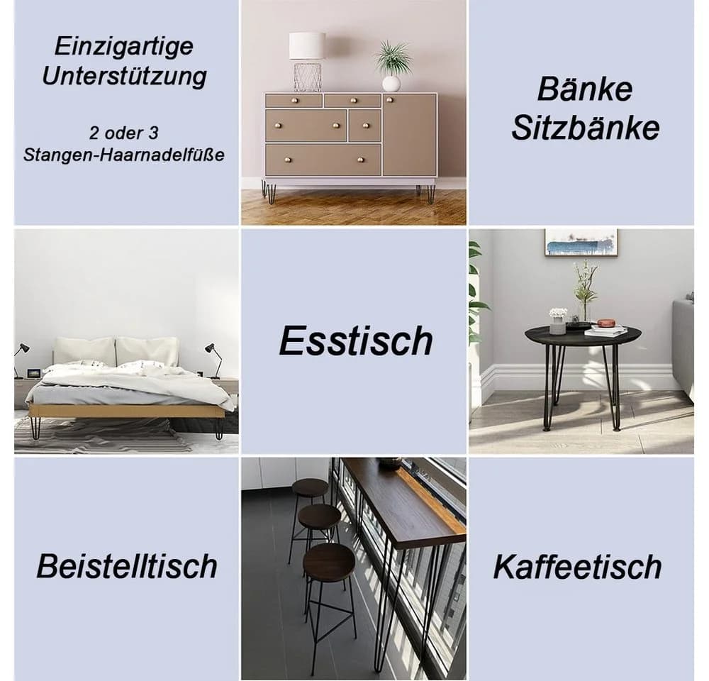 Melko Haarnadel-Tischbein 4er-Set Stahl Schwarz/Silber