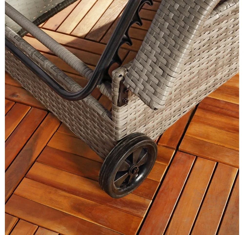 Melko Gartenliege Polyrattan Grau mit Kissen & Rollen