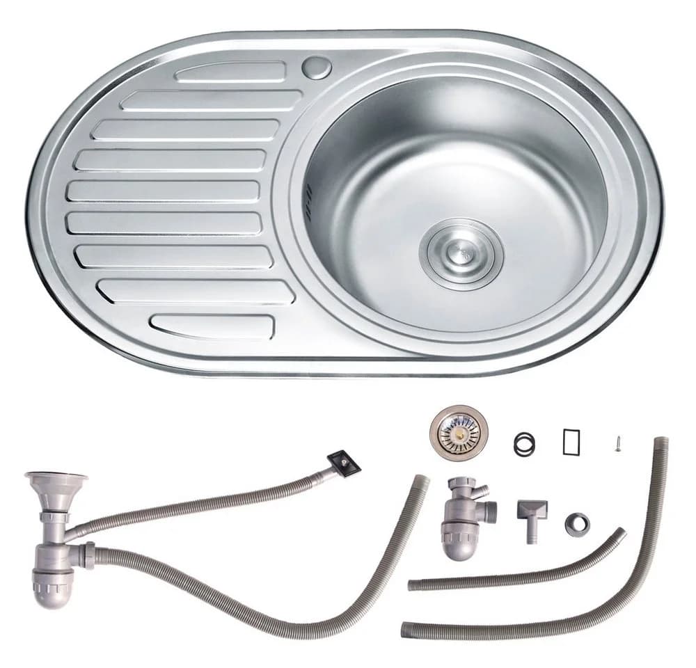 Melko Edelstahlspüle mit Ablage, Rund, 77 cm, Silber - Bild 2
