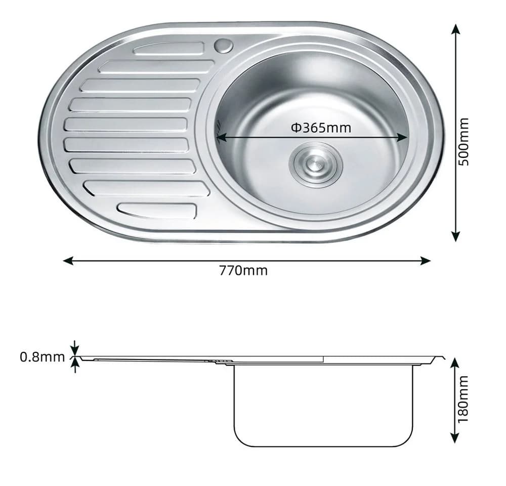 Melko Edelstahlspüle mit Ablage, Rund, 77 cm, Silber - Bild 5