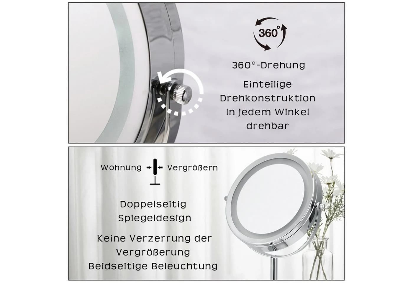 Melko Kosmetikspiegel mit 10-facher Vergrößerung und LED-Beleuchtung, Silber - Bild 4