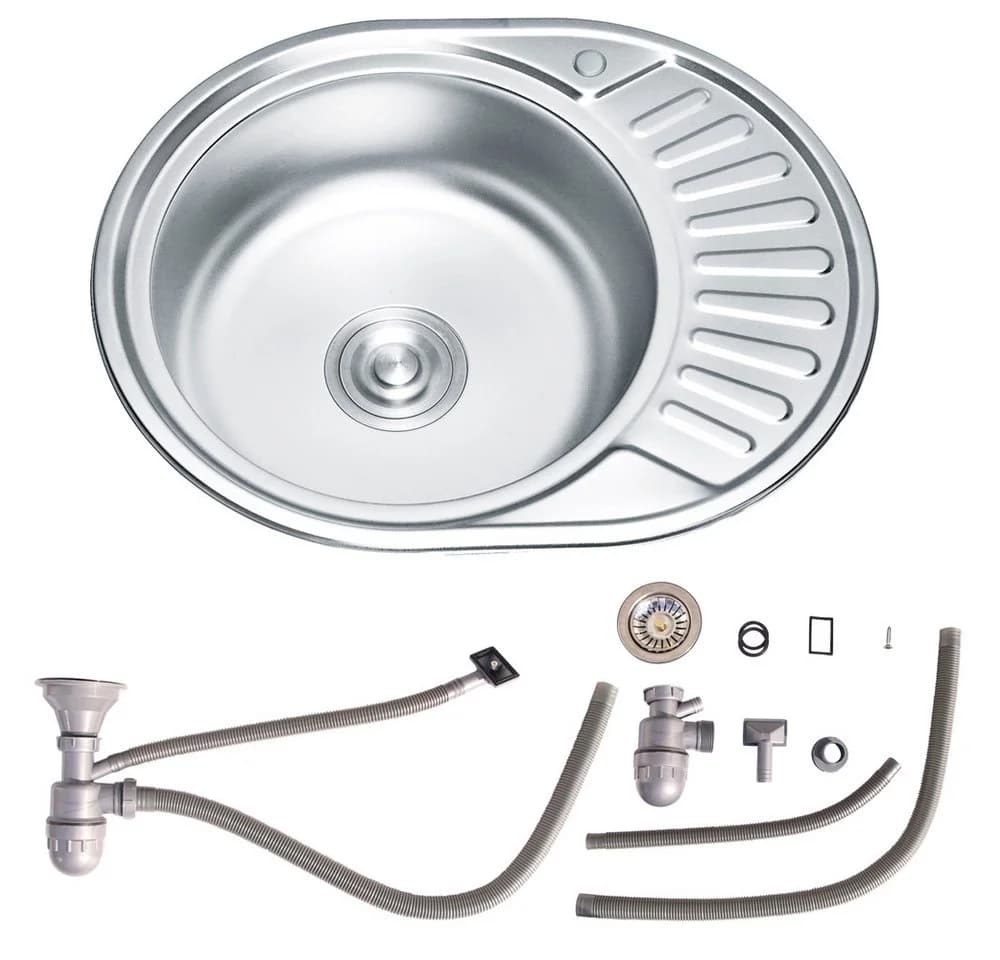 Melko Edelstahlspüle mit Ablage 57 cm Rund Komplett-Set - Bild 2