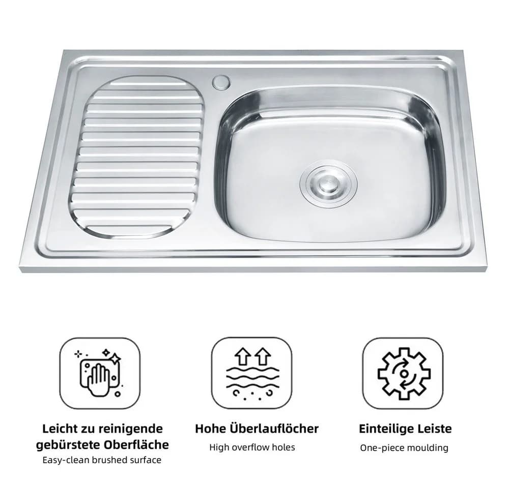 Melko Küchenspüle Edelstahl Einbauspüle Rundbecken 80x50 cm - Bild 3
