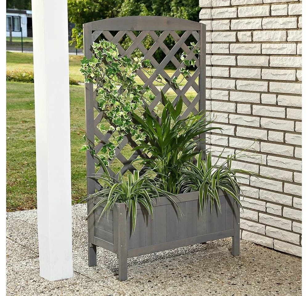 Melko Blumenkasten mit Rankgitter Grau Vollholz Garten - Bild 2