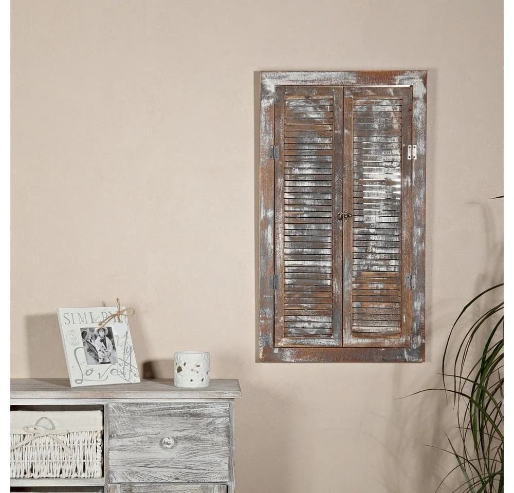 Melko Wandspiegel Shabby Chic mit Fensterladen und Ablage Weiß/Braun