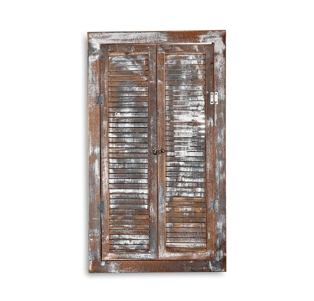 Melko Wandspiegel Shabby Chic mit Fensterladen und Ablage Weiß/Braun - Bild 5