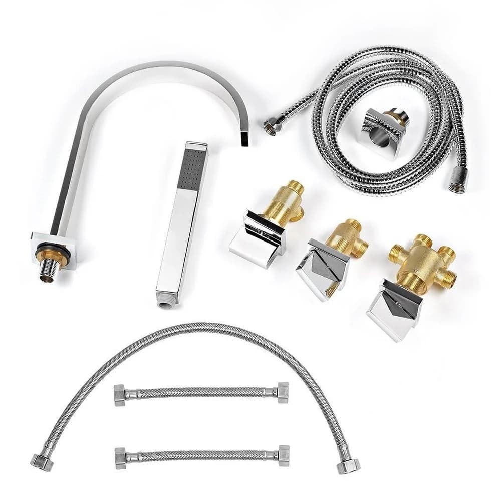 Melko Badewannenarmatur 5-Loch Set mit Handbrause Chrom