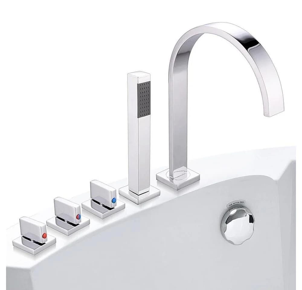 Melko Badewannenarmatur 5-Loch Set mit Handbrause Chrom - Bild 2