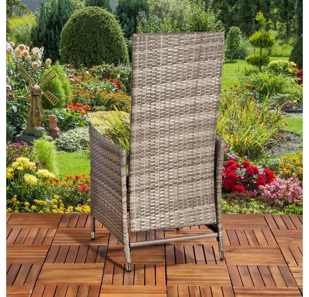 Melko Gartensessel Grau Polyrattan Relaxsessel mit Kissen - Bild 5