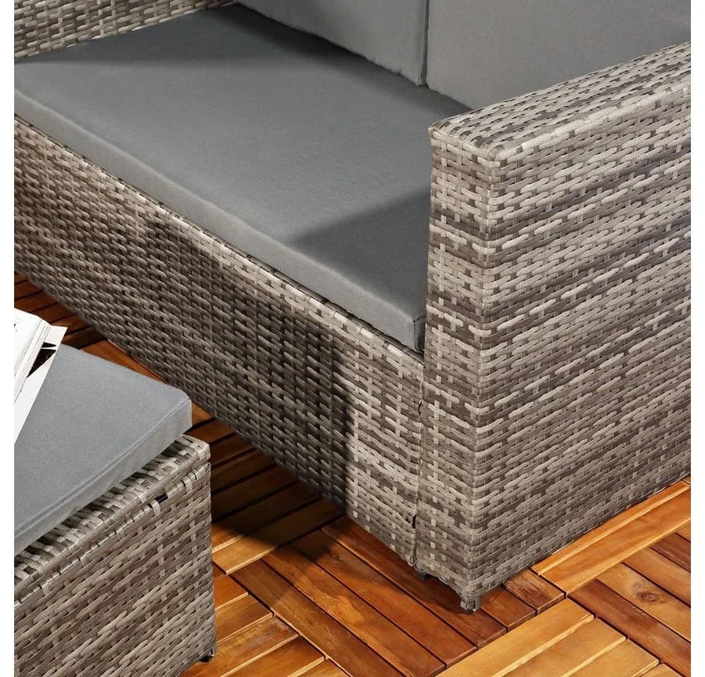 Melko Gartenlounge-Set 2-tlg. Beige Polyrattan Sofa mit Ottomane - Bild 3