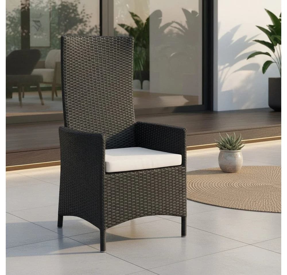 Melko Gartenstuhl Hochlehner Polyrattan mit Kissen