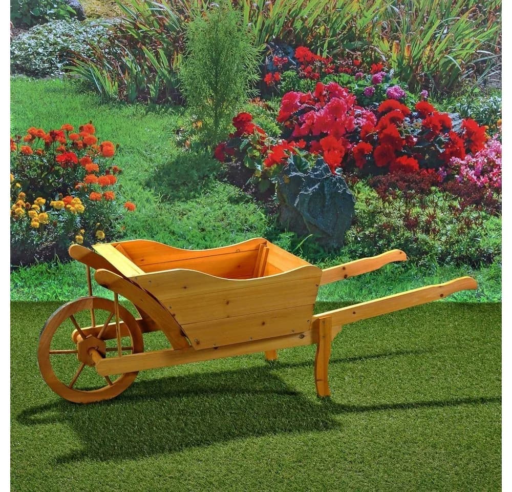 Melko Pflanzkübel Schubkarre Braun Fichtenholz Gartendeko - Bild 2