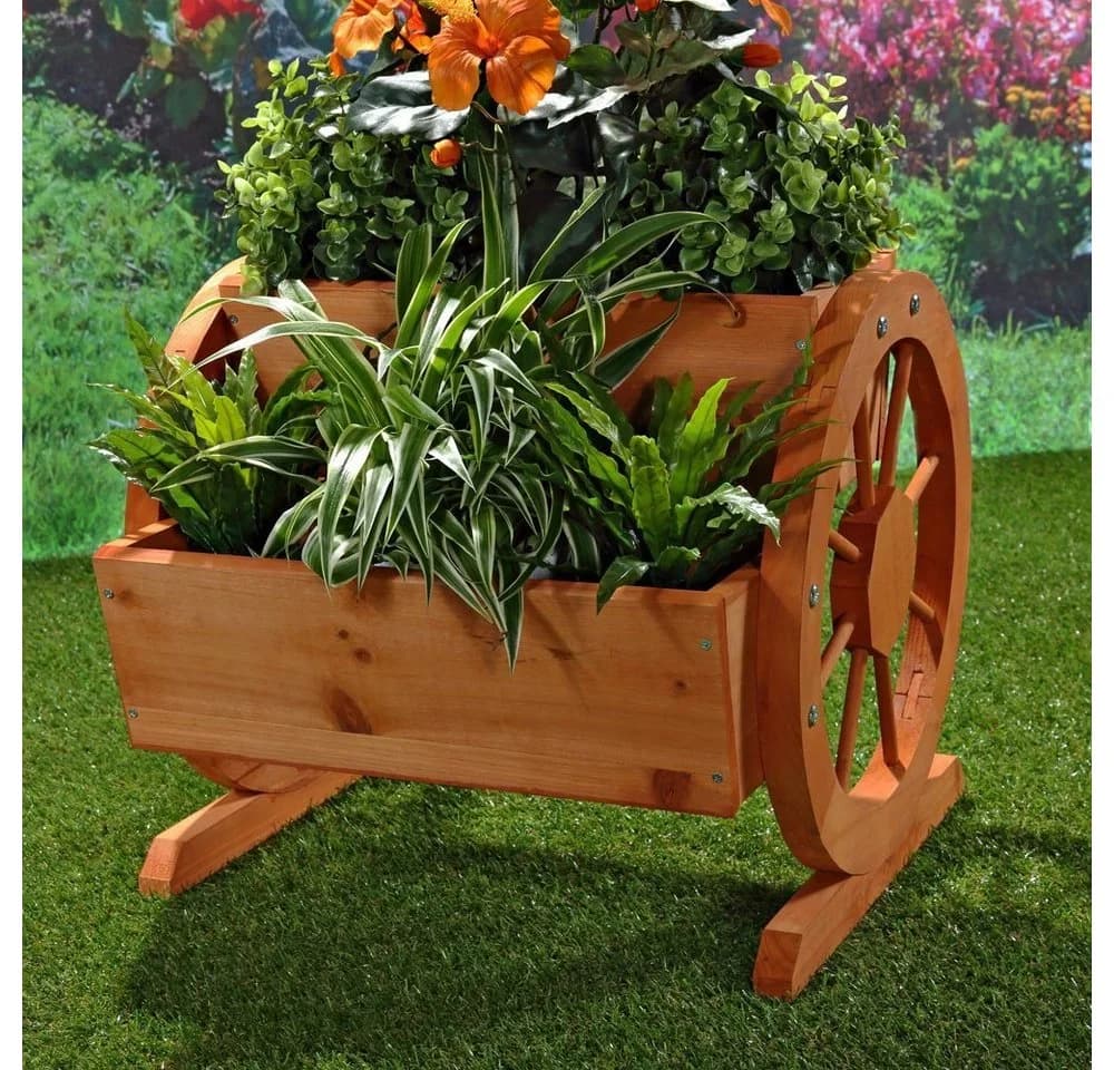 Melko Pflanzkübel Wasserrad-Design Holz Garten Blumentrog - Bild 4