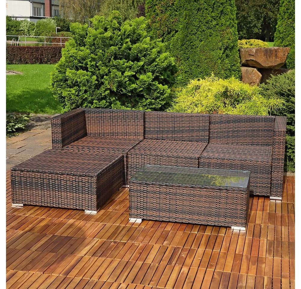 Melko Gartenlounge-Set 5-tlg. Polyrattan Sitzgruppe mit Glas - Bild 4
