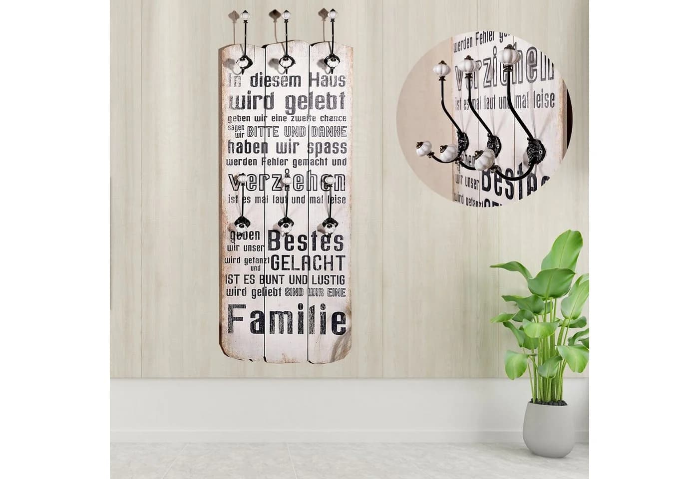 Melko Garderobenpaneel Wandgarderobe mit 6 Haken Braun/Beige - Bild 5