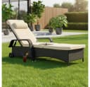 Melko Gartenliege Polyrattan Schwarz mit Kissen & Rollen Bild 2