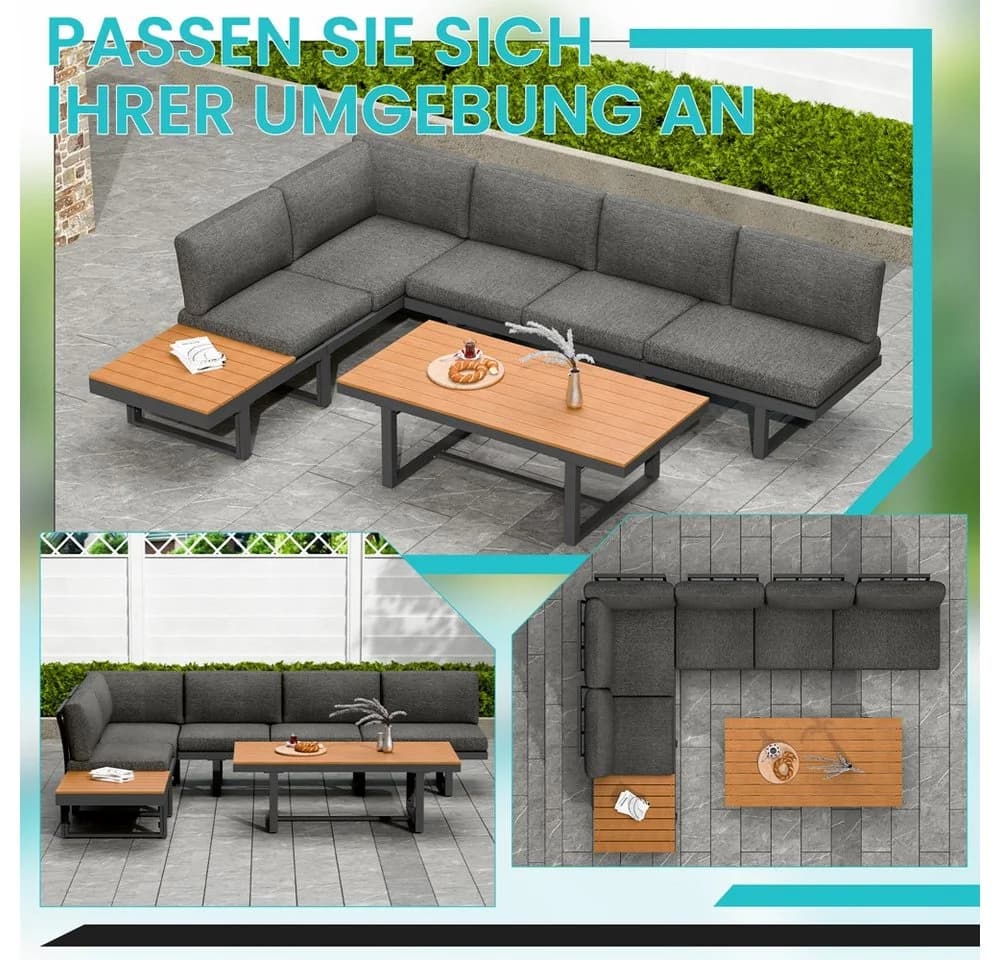 Mucola Gartenlounge-Set Ecklounge Aluminium wetterfest Grau