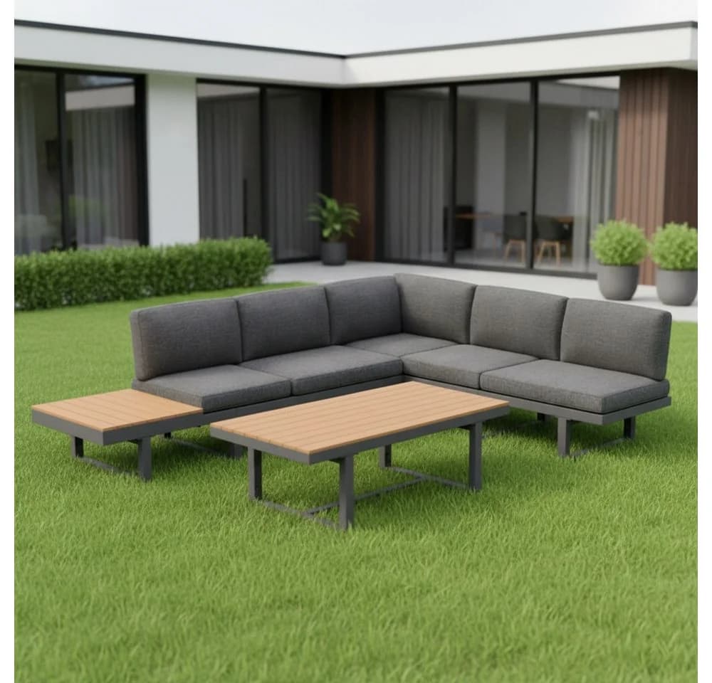 Mucola Gartenlounge-Set Ecklounge Aluminium wetterfest Grau - Bild 2