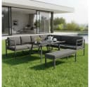 Melko Garten-Essgruppe Aluminium Glastisch Sitzbank Ecksofa Bild 2